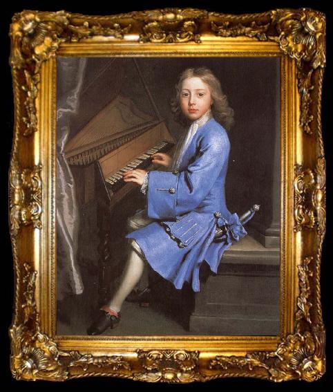 framed  samuel pepys an 18th century painting of young man playing the spinet by jonathan richardson, ta009-2
